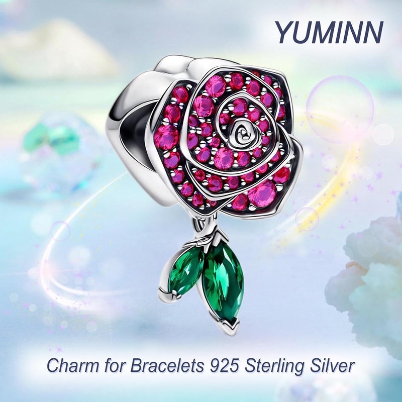 YUMINN تعليقات فضة استرلينية 925 لسلاسل المعصم، تعليقات حب وقلب ذهبية، خرز متدلي من زهور الكرز، مجوهرات للنساء - Image 2